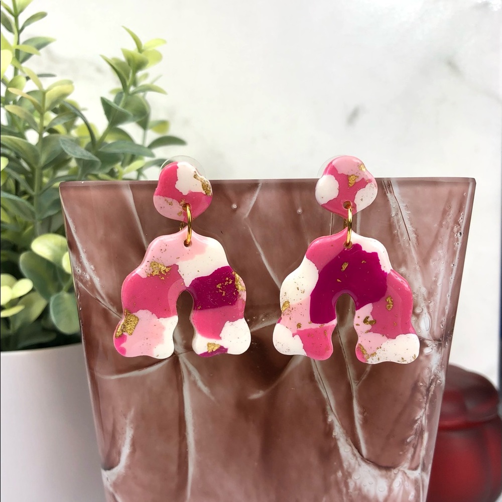 Pink & Gold Moroccan-Inspired Boho Dangle Earrings